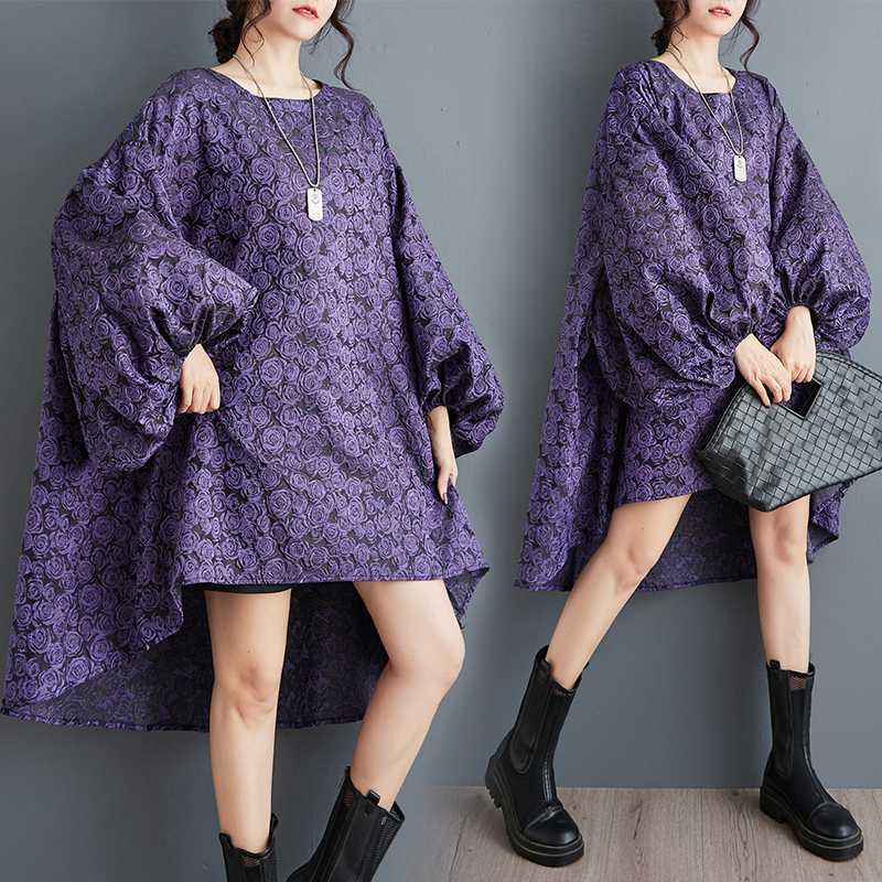 Korean Oversized Jacquard Bubble Sleeve Dress – same ANTHEM. Soulmate Streetwear - Image color / one size