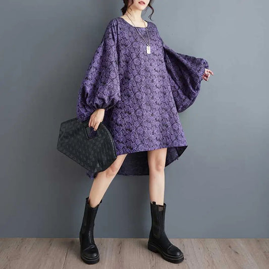 Korean Oversized Jacquard Bubble Sleeve Dress – same ANTHEM. Soulmate Streetwear - Image color / one size