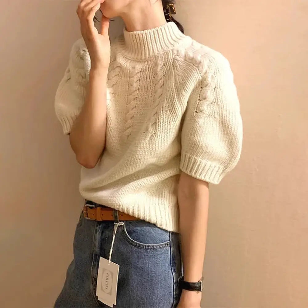 Korean Stand Collar Knit Sweater – same ANTHEM. - apricot / One Size