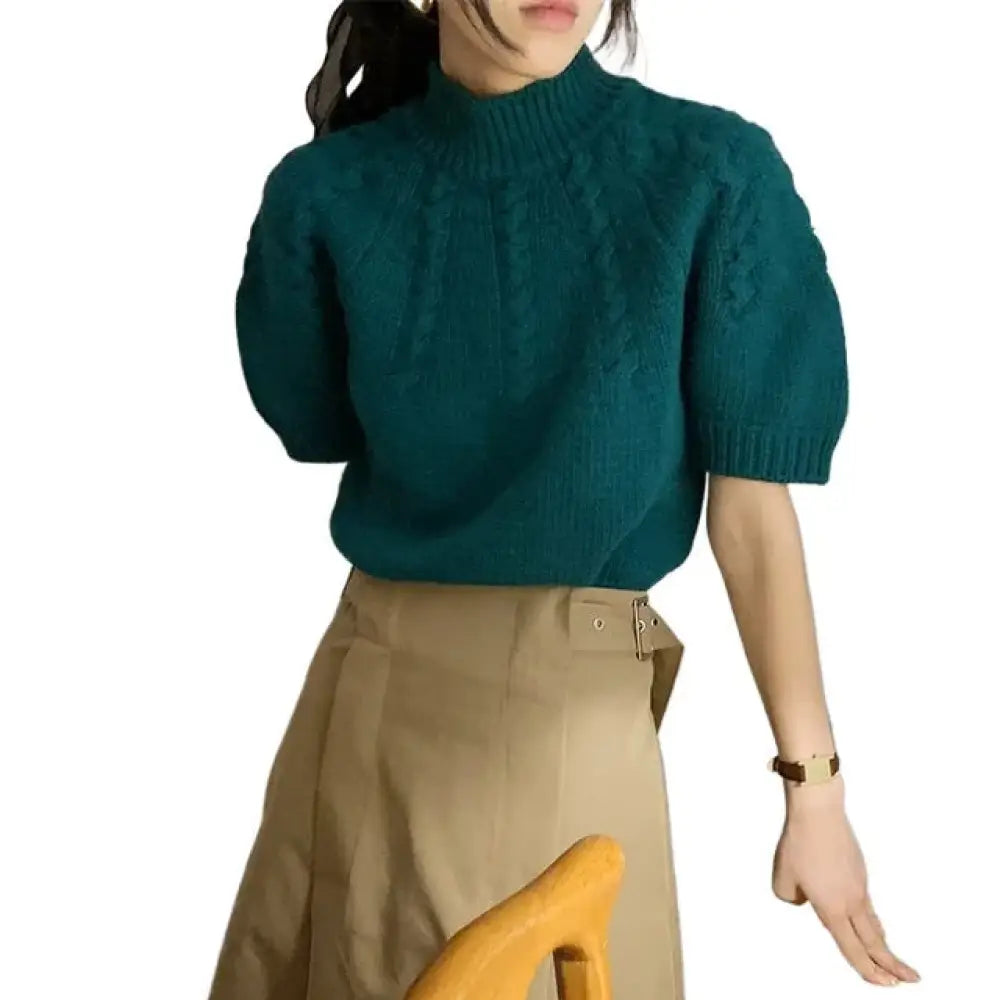 Korean Stand Collar Knit Sweater – same ANTHEM. - green / One Size