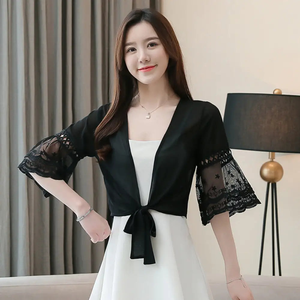Lace Cappa Chiffon Shirt – Romantic Boho Style | same ANTHEM - Black / 2XL