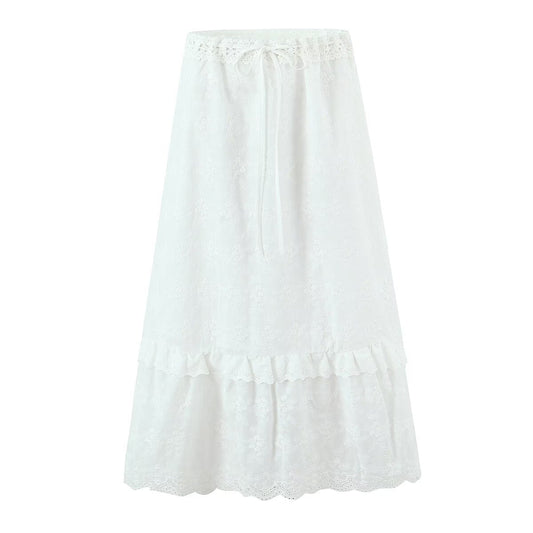 Lace Embroidery A-Line Cake Skirt – dreamy nostalgic streetwear | same ANTHEM. - white / S