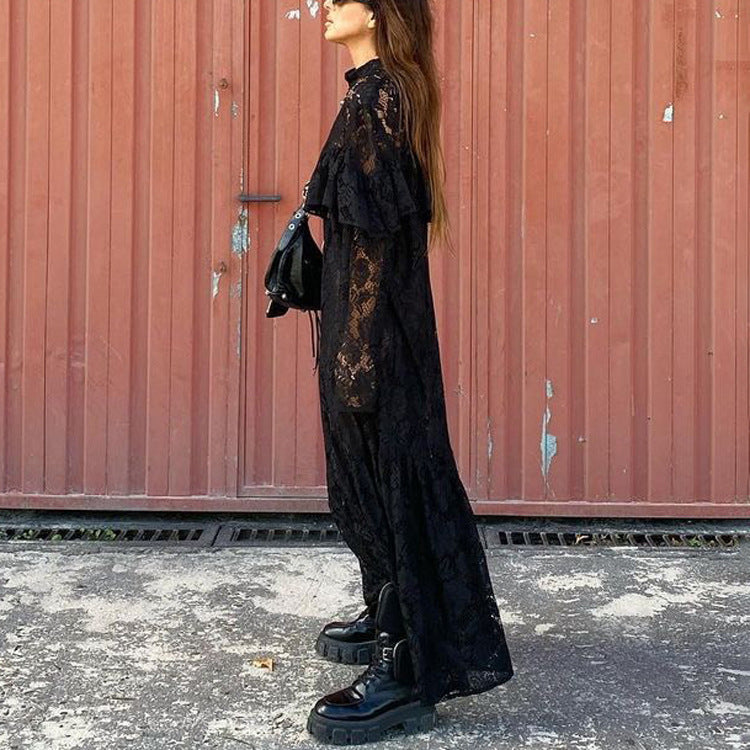 Lace Pattern Hollow OutRound-Neck Long-Sleeved Dress | Darc Arcade Chic & French Mystic | same ANTHEM