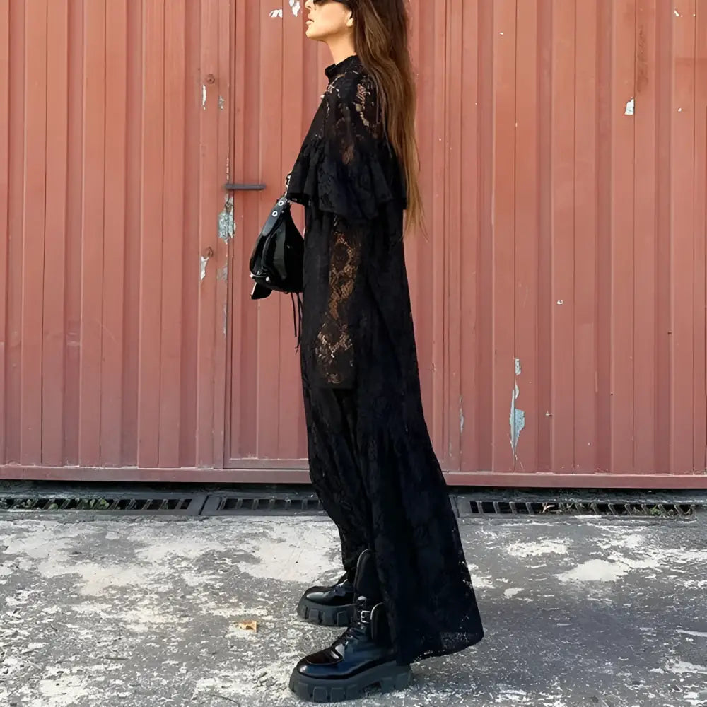 Lace Pattern Hollow OutRound-Neck Long-Sleeved Dress | Darc Arcade Chic & French Mystic | same ANTHEM