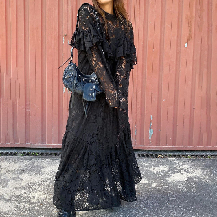 Lace Pattern Hollow OutRound-Neck Long-Sleeved Dress | Darc Arcade Chic & French Mystic | same ANTHEM