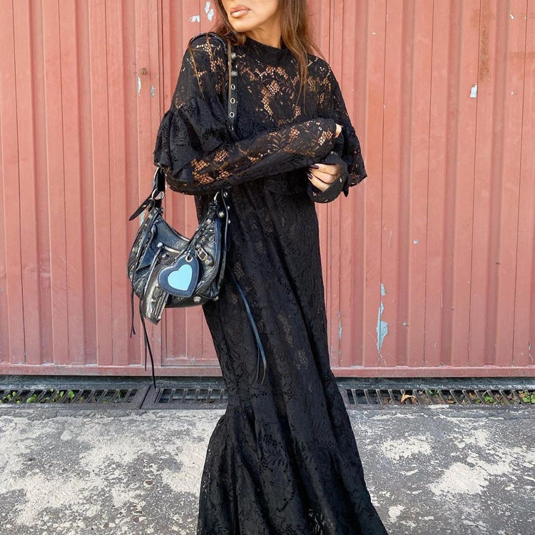 Lace Pattern Hollow OutRound-Neck Long-Sleeved Dress | Darc Arcade Chic & French Mystic | same ANTHEM