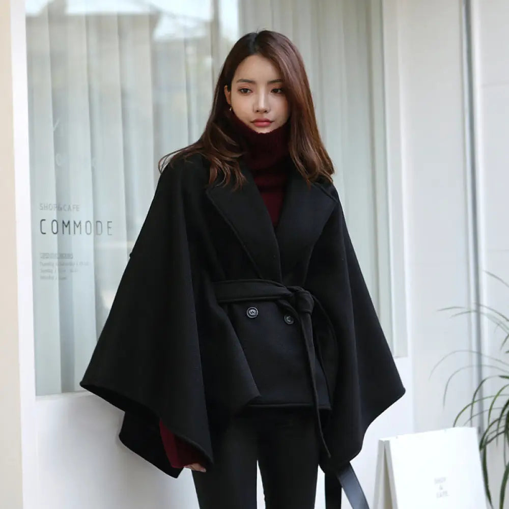 Lace-up Shawl Cape Thickened Coat Woolen - Bag