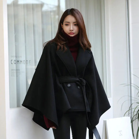 Lace-up Shawl Cape Thickened Coat Woolen - Bag