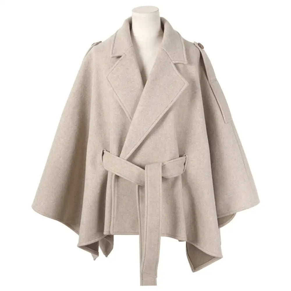 Lace-up Shawl Cape Thickened Coat Woolen - Khaki / 3XL - Bag