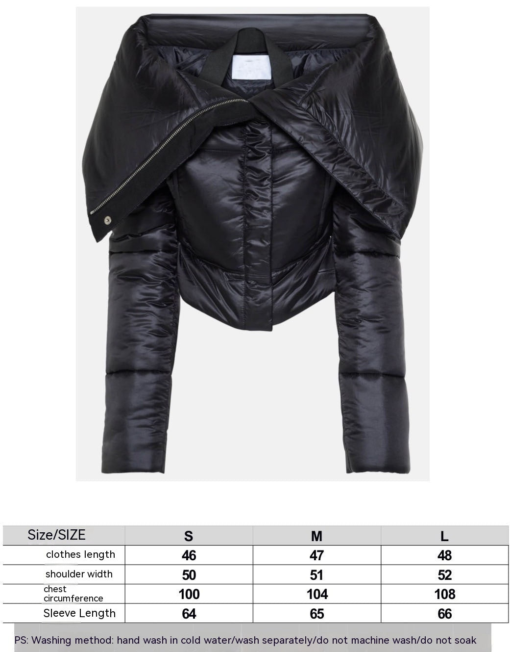 Black Female Lapel Short Down Cotton Coat - Bag