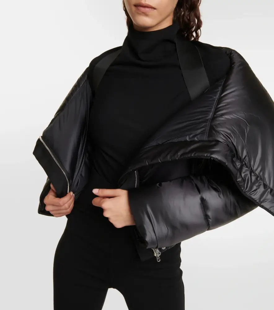 Black Female Lapel Short Down Cotton Coat - Bag