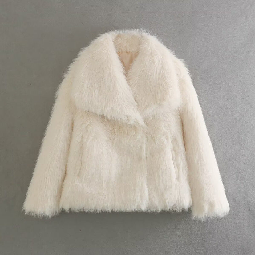 Large Lapel Fluffy Plush Faux Fur Short Coat | same ANTHEM. Soulmate Streetwear for Friends & Besties - White / L