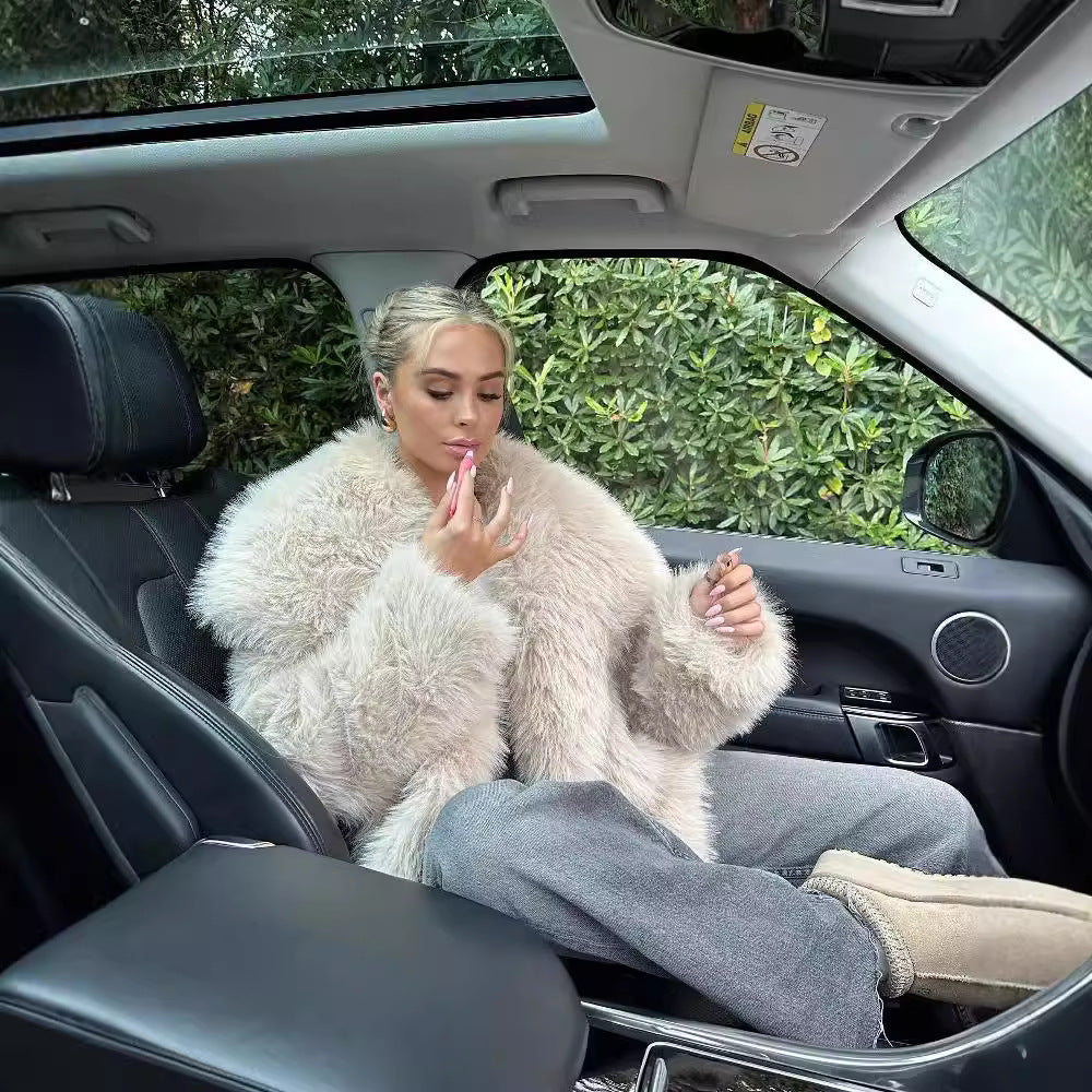 Large Lapel Fluffy Plush Faux Fur Short Coat | same ANTHEM. Soulmate Streetwear for Friends & Besties