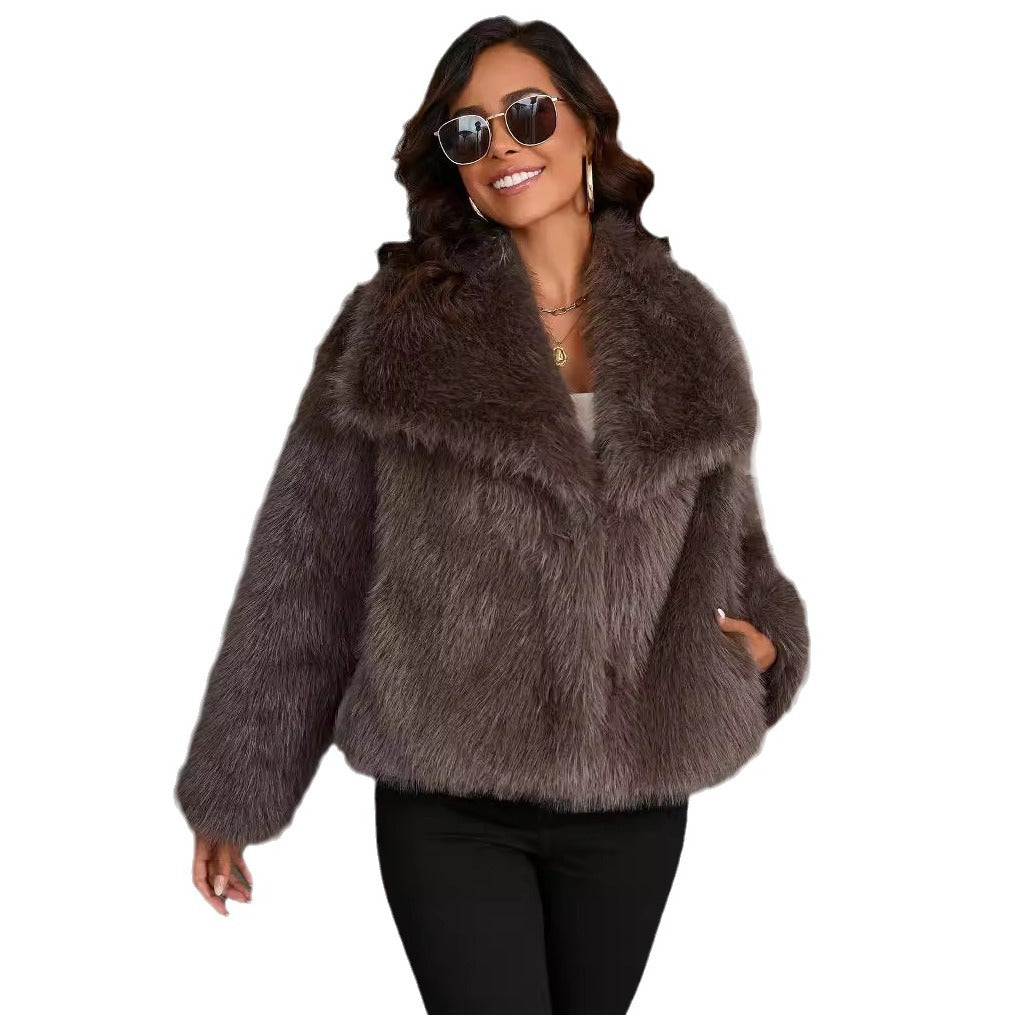 Large Lapel Fluffy Plush Faux Fur Short Coat | same ANTHEM. Soulmate Streetwear for Friends & Besties
