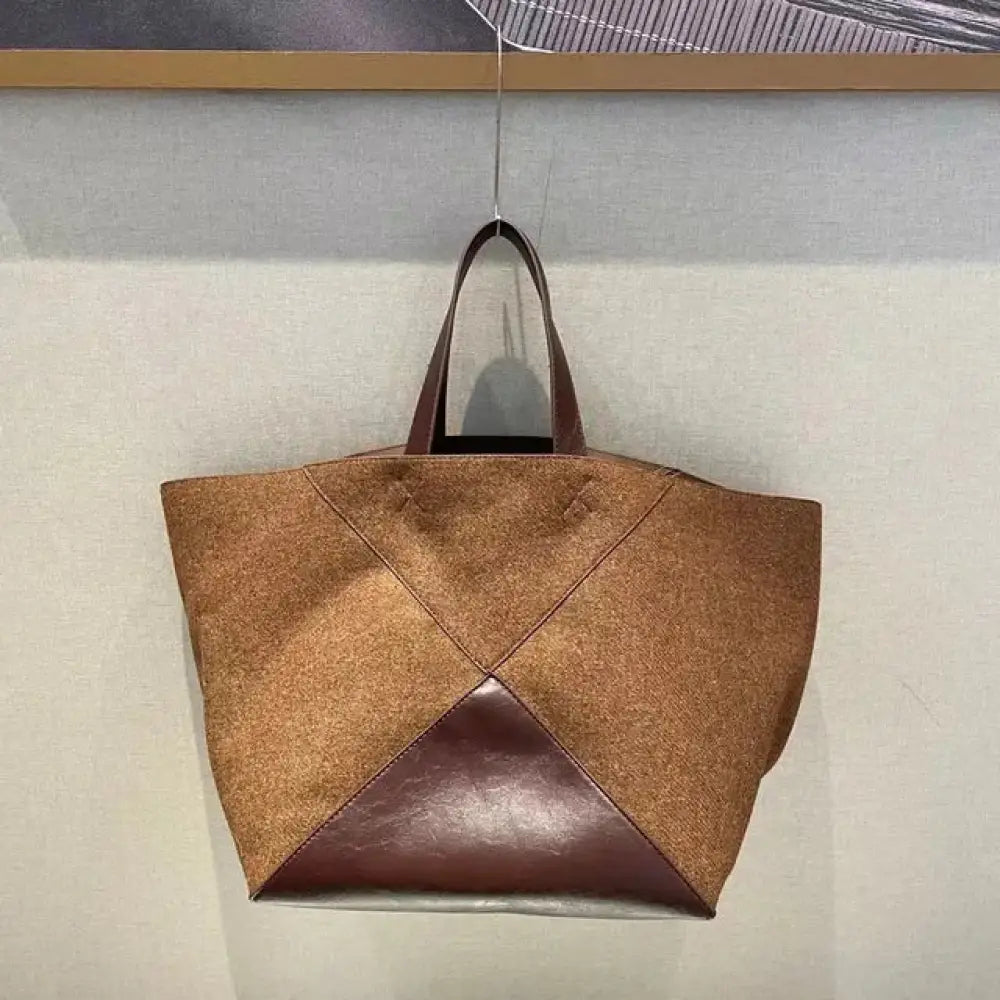 Large Patchwork Suede Leather Tote Bag Women | Big Capacity Fashion | same ANTHEM - Brown