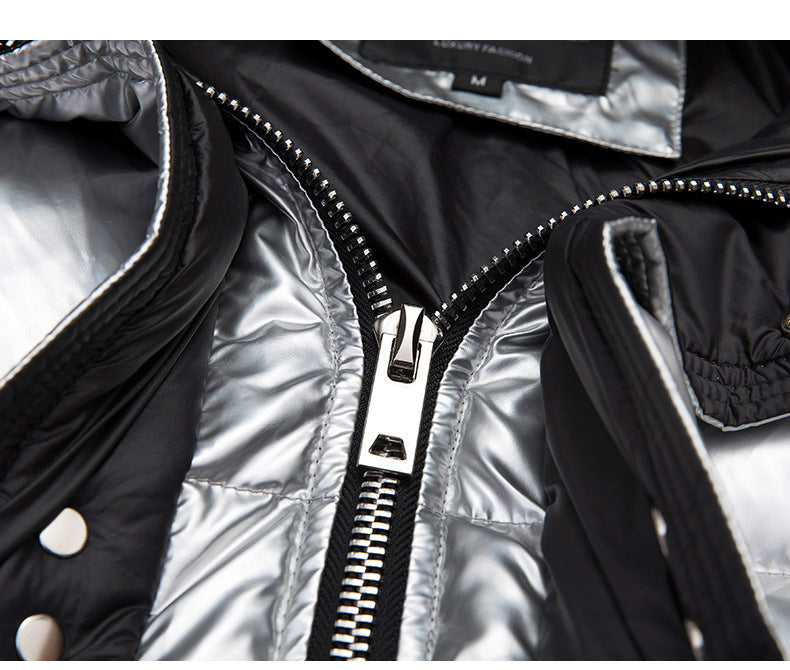 Couples Laser Glossy Thickened Loose Mid Length Down Jacket - Jacket