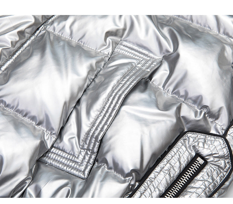 Couples Laser Glossy Thickened Loose Mid Length Down Jacket - Jacket