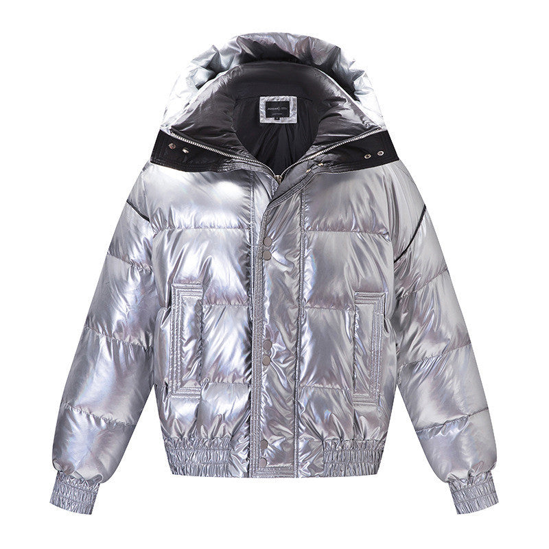 Couples Laser Glossy Thickened Loose Mid Length Down Jacket - Jacket