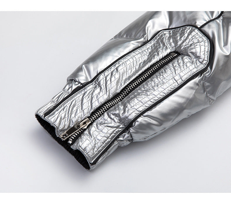 Couples Laser Glossy Thickened Loose Mid Length Down Jacket - Jacket