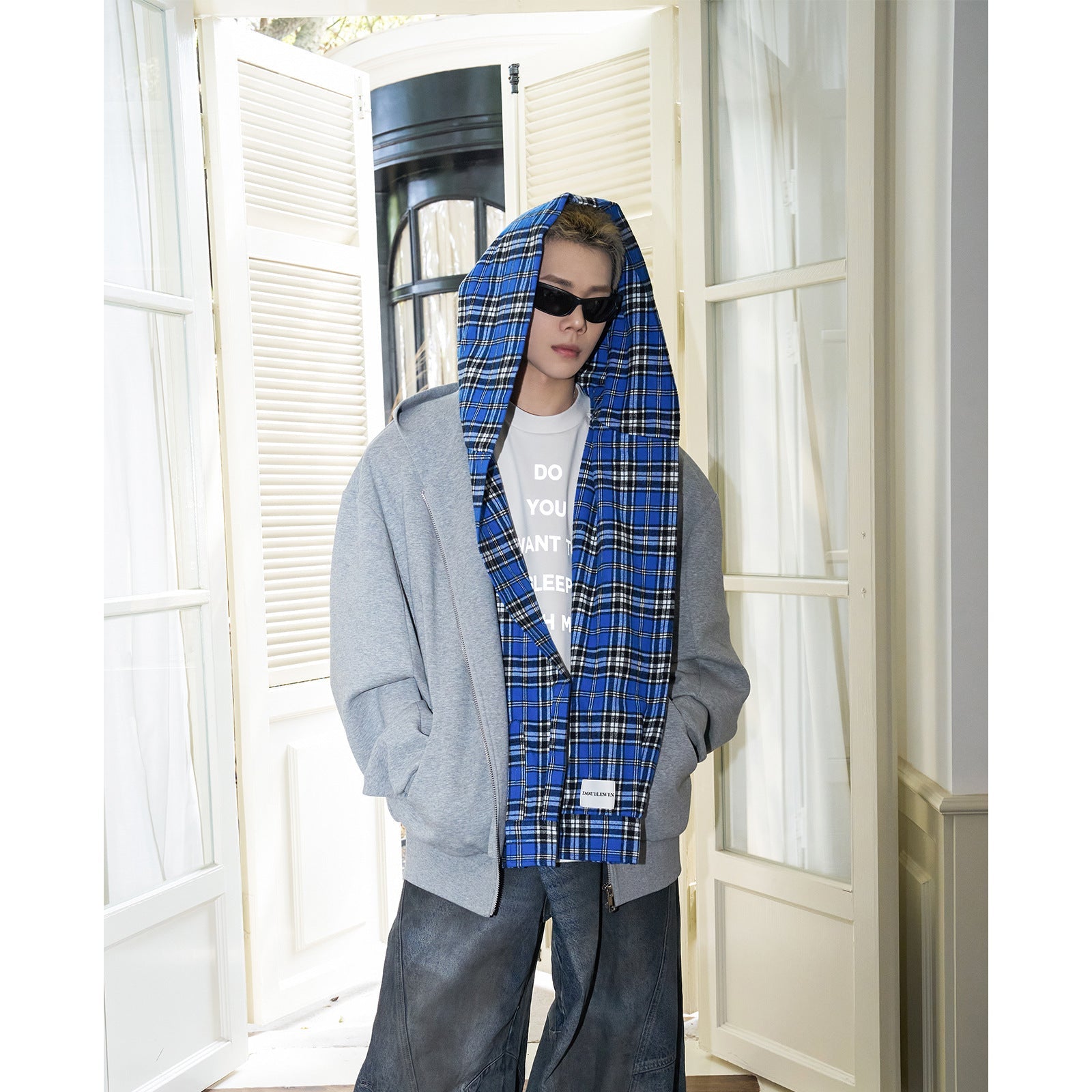 Layered Hoodie Jacket – Soulful Streetwear | same ANTHEM. - Gray Collar Blue Grid / L