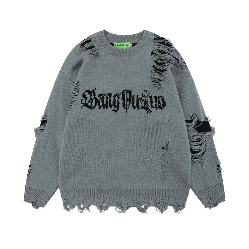 Lazy Crochet Hole Sweater – same ANTHEM. Soulmate Streetwear for Men - Gray / S
