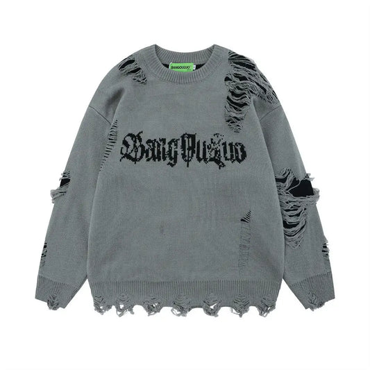Lazy Crochet Hole Sweater – same ANTHEM. Soulmate Streetwear for Men - Gray / S