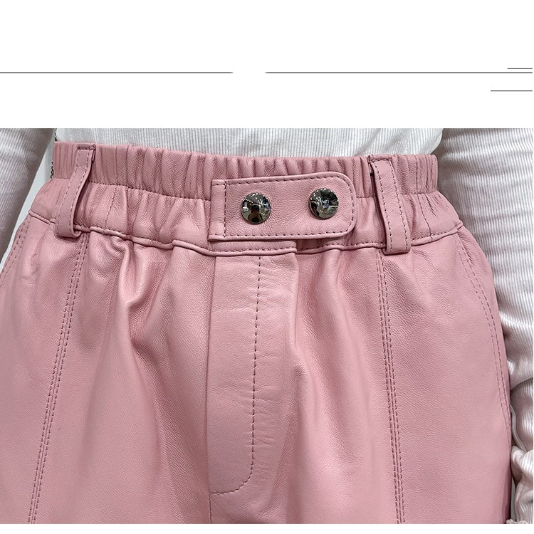 Women’s Temperament Leggings Leather Harem Pants Elastic Waist - Bag