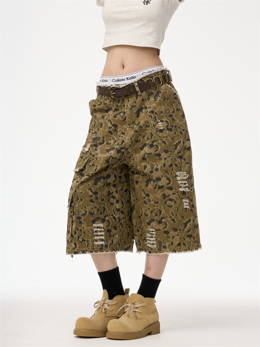 Leopard Camouflage Cropped Denim Pants | same ANTHEM - Pants