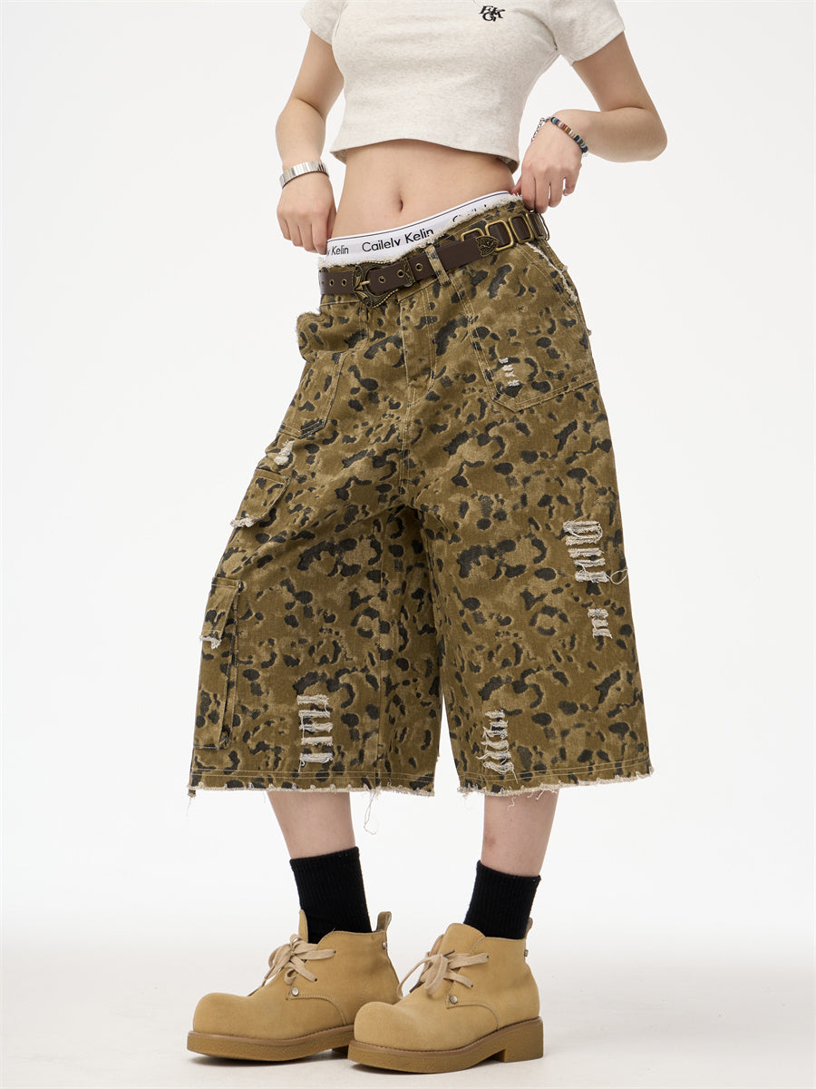 Leopard Camouflage Cropped Denim Pants | same ANTHEM - Pants
