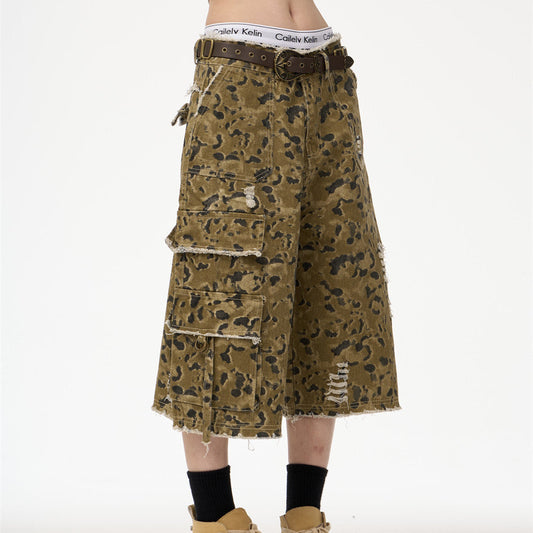 Leopard Camouflage Cropped Denim Pants | same ANTHEM - Pants