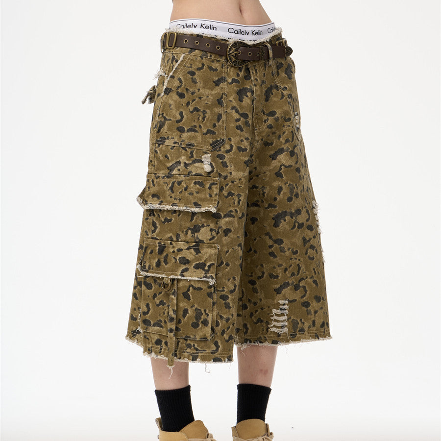 Leopard Camouflage Cropped Denim Pants | same ANTHEM - leopard color / L - Pants