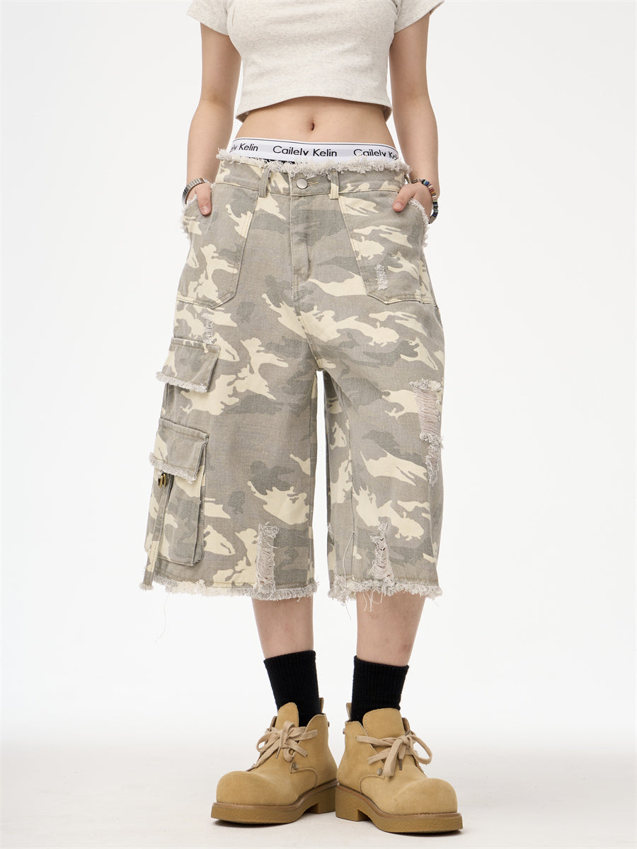 Leopard Camouflage Cropped Denim Pants | same ANTHEM - Camouflage / L - Pants