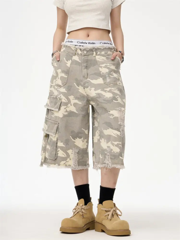 Leopard Camouflage Cropped Denim Pants | same ANTHEM - Camouflage / L - Pants