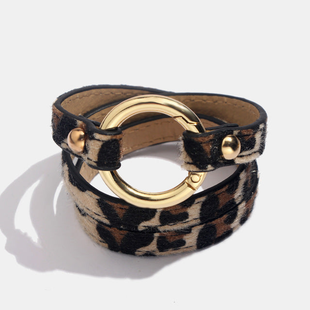 Leopard Leather Bangle Bracelet – Vintage Boho Punk Style | same ANTHEM - C0019BN