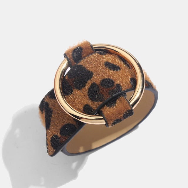Leopard Leather Bangle Bracelet – Vintage Boho Punk Style | same ANTHEM - D0065BN