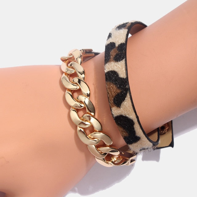 Leopard Leather Bangle Bracelet – Vintage Boho Punk Style | same ANTHEM - C0020YW