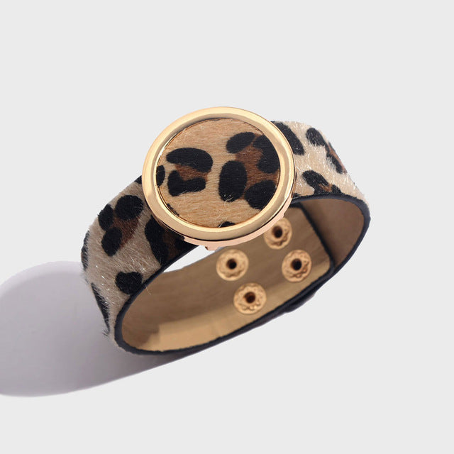 Leopard Leather Bangle Bracelet – Vintage Boho Punk Style | same ANTHEM - D0061YW