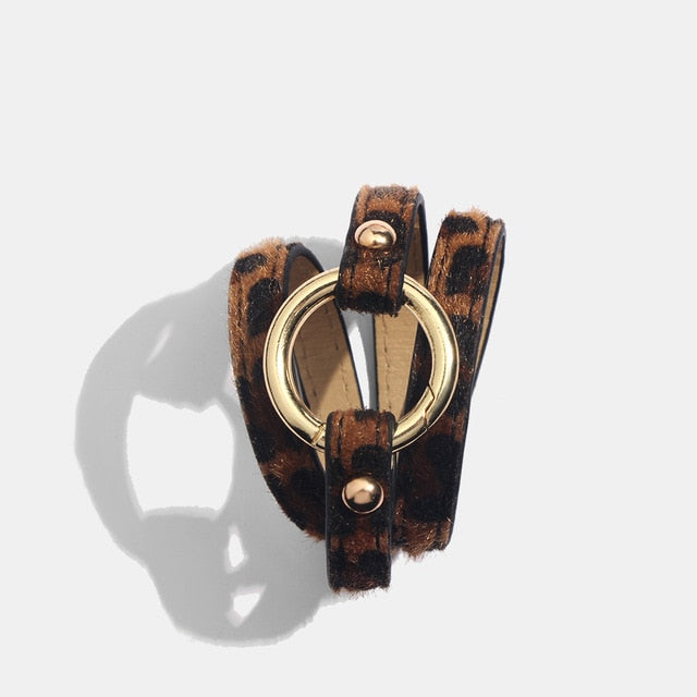 Leopard Leather Bangle Bracelet – Vintage Boho Punk Style | same ANTHEM