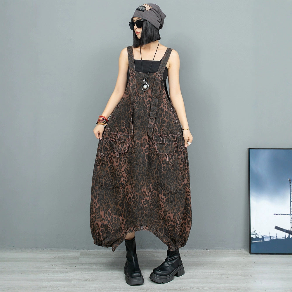 Leopard Print Denim Overalls for Women | same ANTHEM Streetwear Chic
