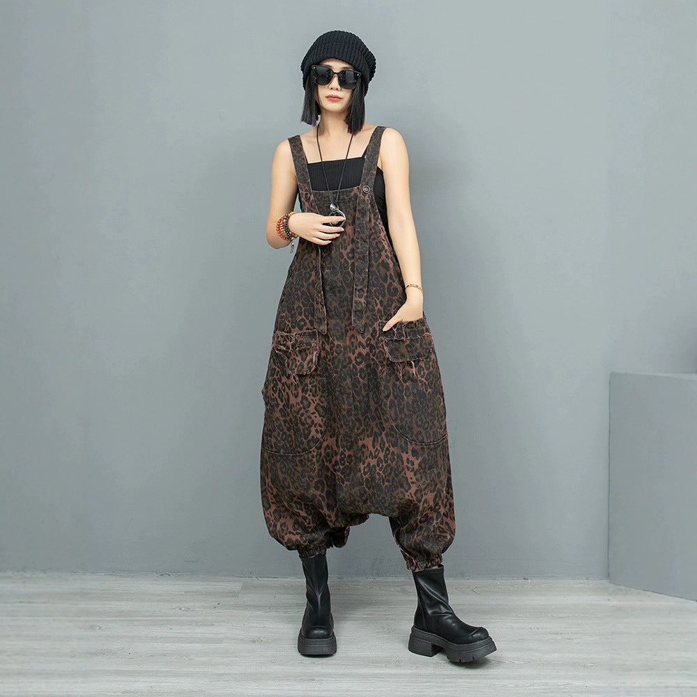 Leopard Print Denim Overalls for Women | same ANTHEM Streetwear Chic