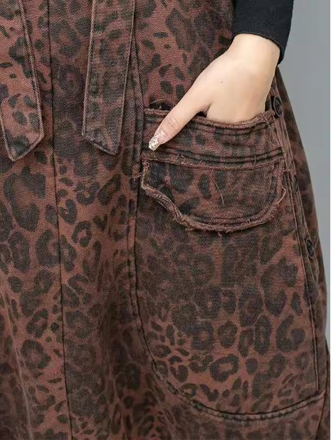 Leopard Print Denim Overalls for Women | same ANTHEM Streetwear Chic