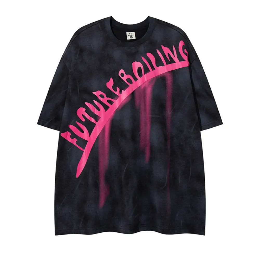 Letter Foaming Print Short Sleeve T-Shirt – Hip Hop Streetwear | same ANTHEM - Black / M