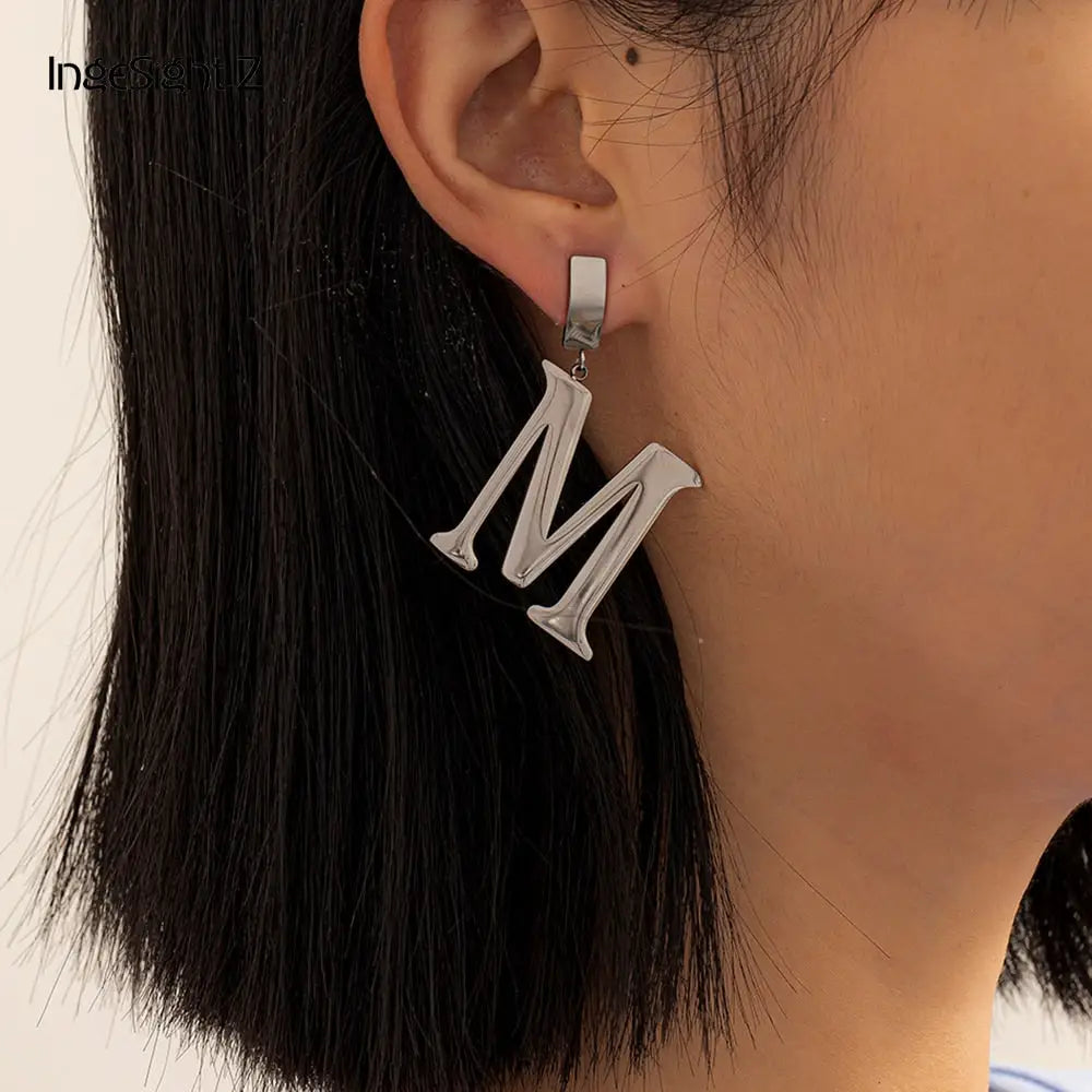 Letter M Titanium Steel Earrings – Soulmate Streetwear | same ANTHEM. - Silver Color