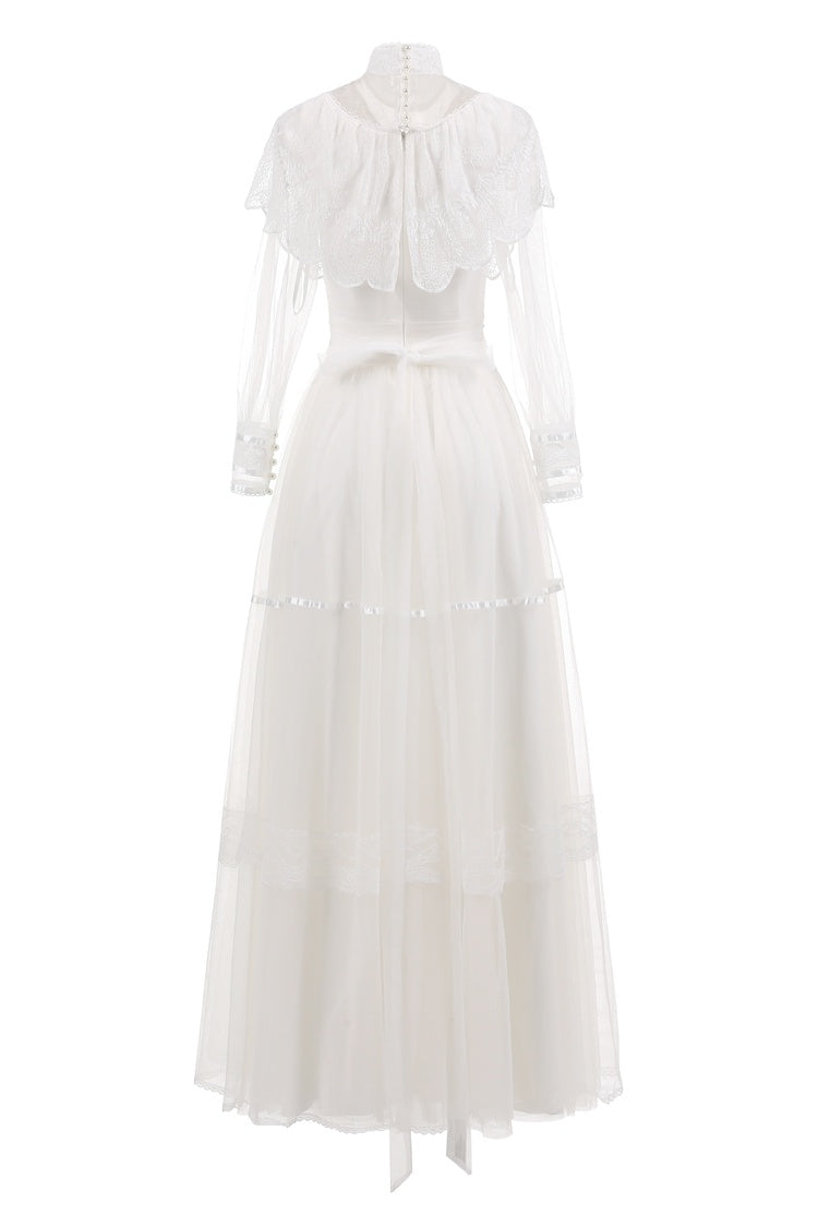 Photo Light Wedding Birthday Annual Party Evening Dress Long Sleeve Lace Long Skirt - Bag