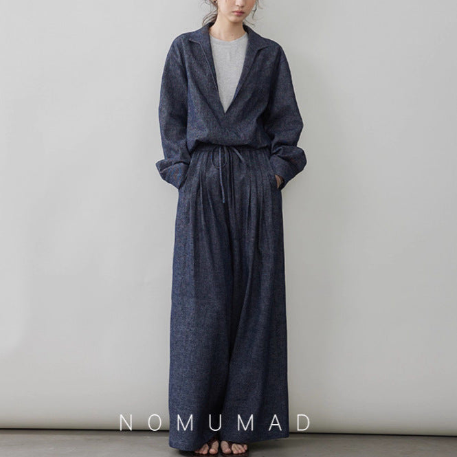 Linen Cotton Denim Set | same ANTHEM. - Ink-wash Denim Top + Pants / S