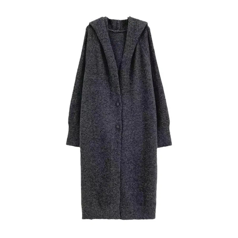 Korean Style Idle Style Hooded Long Below The Knee Knitted Cardigan For Women - Bag