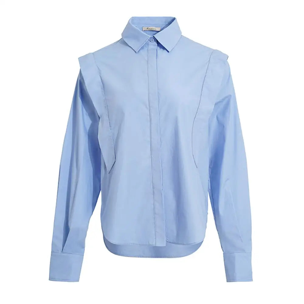 Long Sleeve Lapel Blouse | same ANTHEM. - pale blue / S
