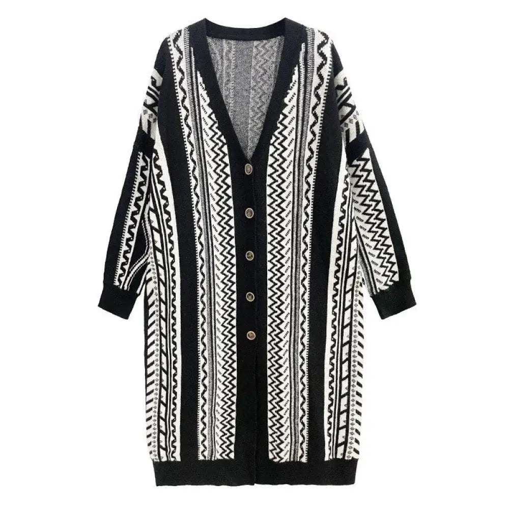 Long Sleeve Loose Geometric Knitted Cardigan | same ANTHEM Japanese Streetwear Chic - Black WLD10022 / One Size