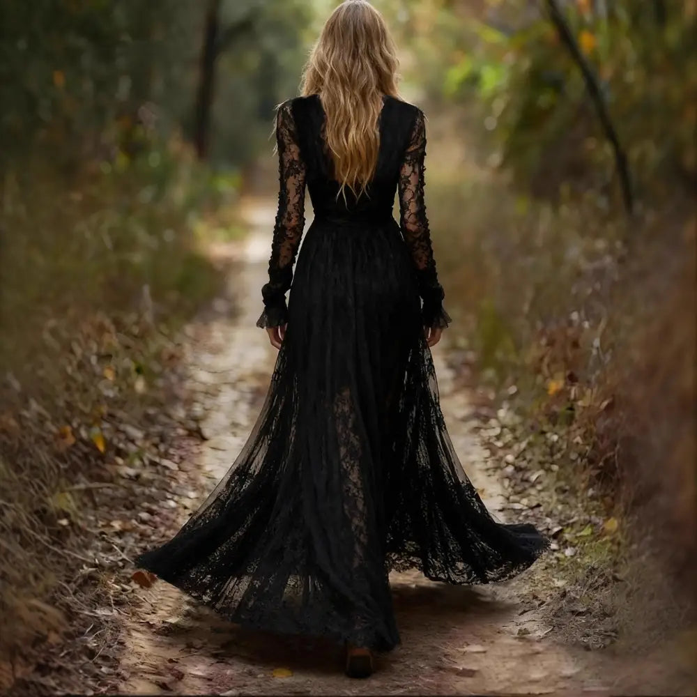 Stylish Long-sleeve V-neck Patchwork Maxi Dress - Dress