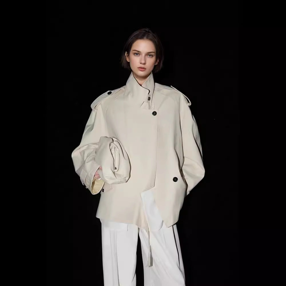 Loose Wide Retro British Trench Coat - Bag